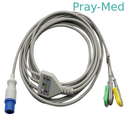 خرید 3.6 متر 3 سرب 6pin مستقیم اتصال Ecg کابل و leadwire برای ضربه محکم و ناگهانی / کلیپ تولید آنلاین