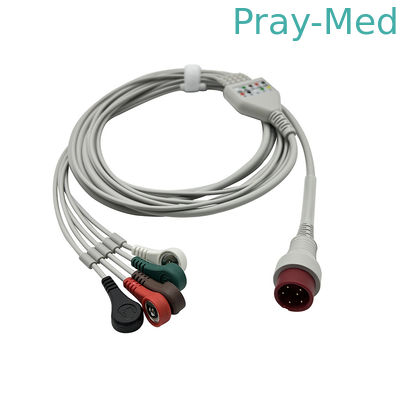 کابل 6 پین ECG اصلی برای zoncare 3 / 5 Leads One Piece ECG Cable snap