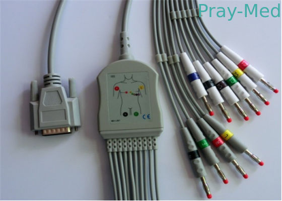 Goldway / Nihon کوهن Ecg کابل، 5.0mm Dia Mindray ECG کابل Db 15 پین