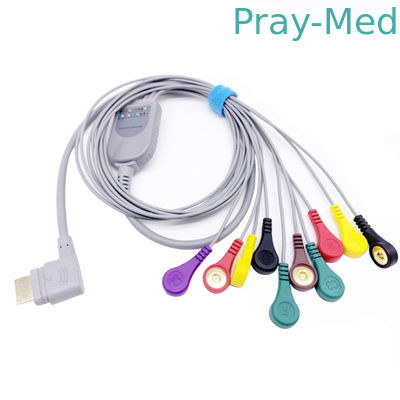 10 سر هولتر طول 1.1 متر کابل های نوار قلب ECG مواد خاکستری TPU