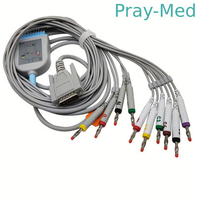 کت خاکستری TPU 3.6m EKG Cable AHA IEC 10 Lead DB 15 کانکتور