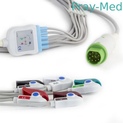 کابل ECG بیمار زیمنس دراگر 5 لید برای مانیتور بیمار کانکتور 10 پین با انتهای گیره/فصل
